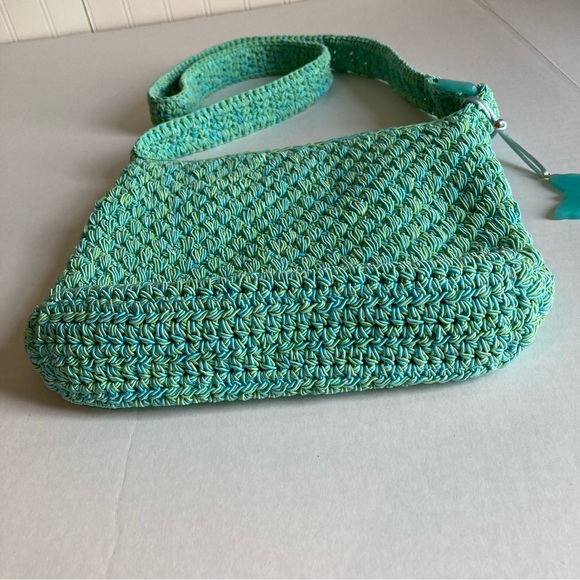 NWOT LIZ Claiborne Shoulder Bag Crochet Teal Blue with Yellow Accents. - Picture 12 of 15